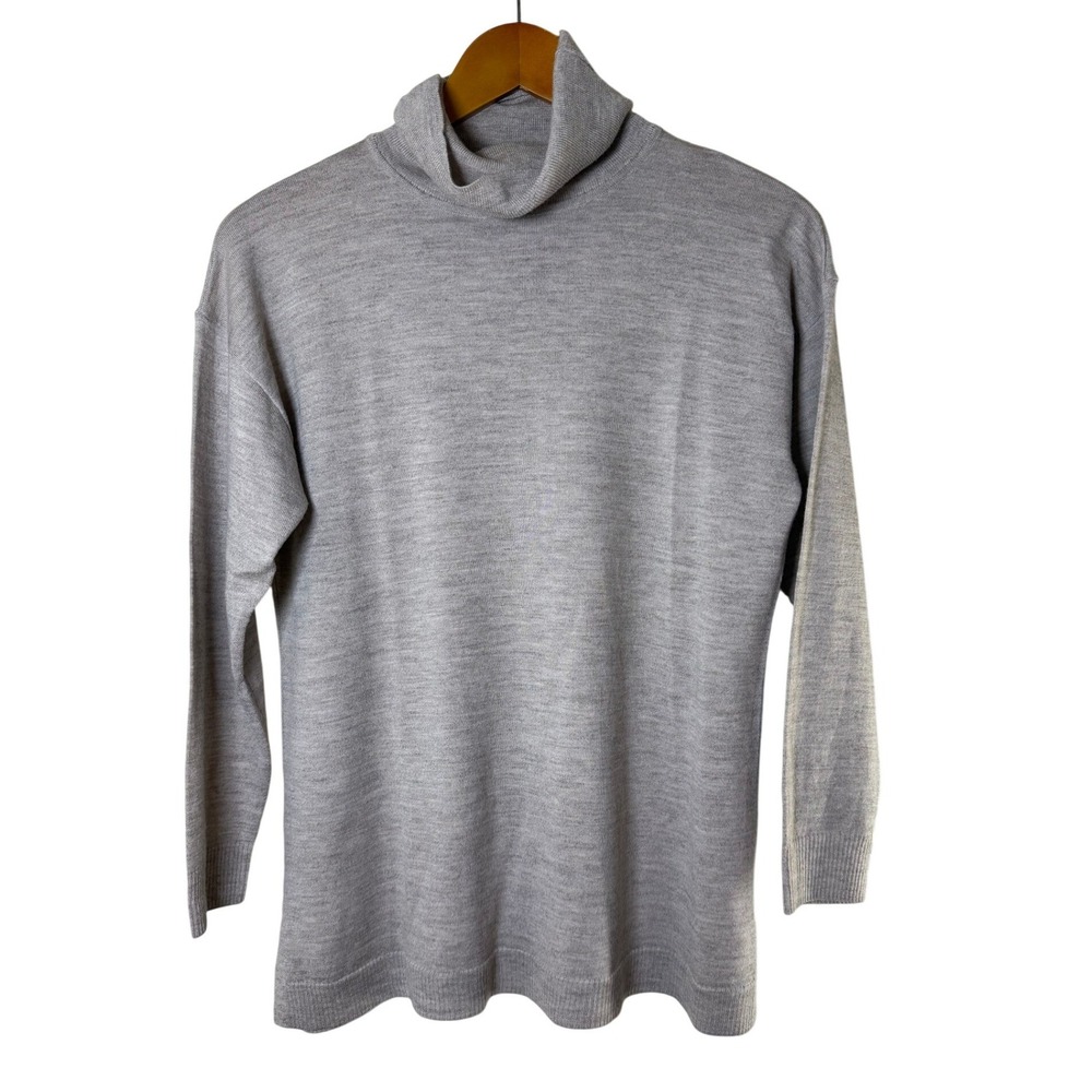 Talbots Women Turtleneck‎ Sweater L Petite Grey Beige Pure Merino Wool Classic